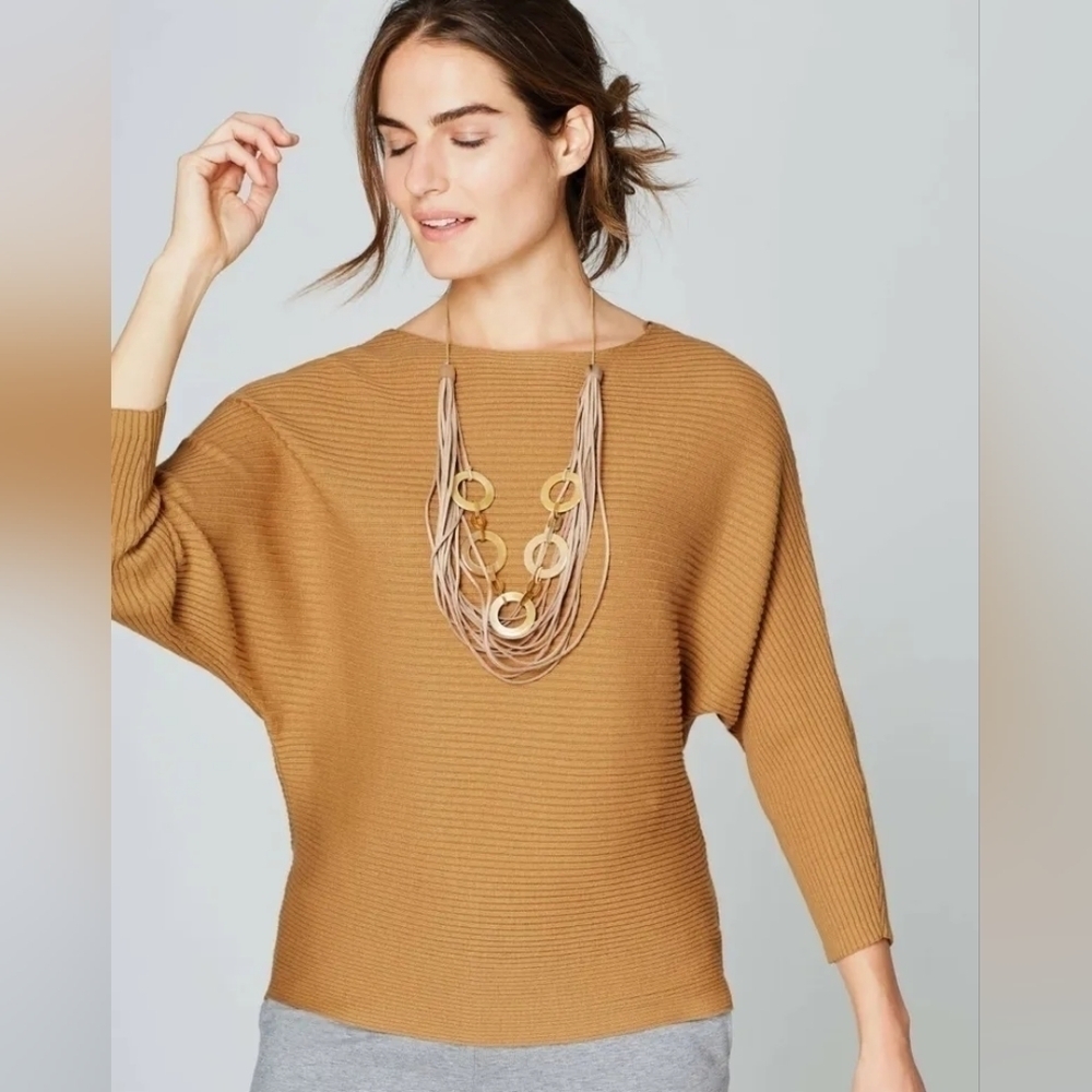 Pure Jill Boat Neck Dolman Sleeve Ribbed Sweater